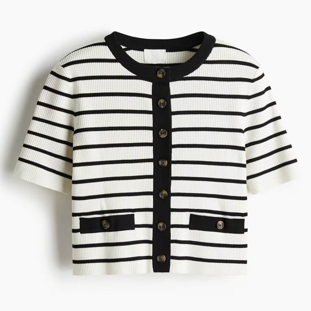 ✨NWT✨ H&M Striped Rib Short-sleeved Cardigan (M)